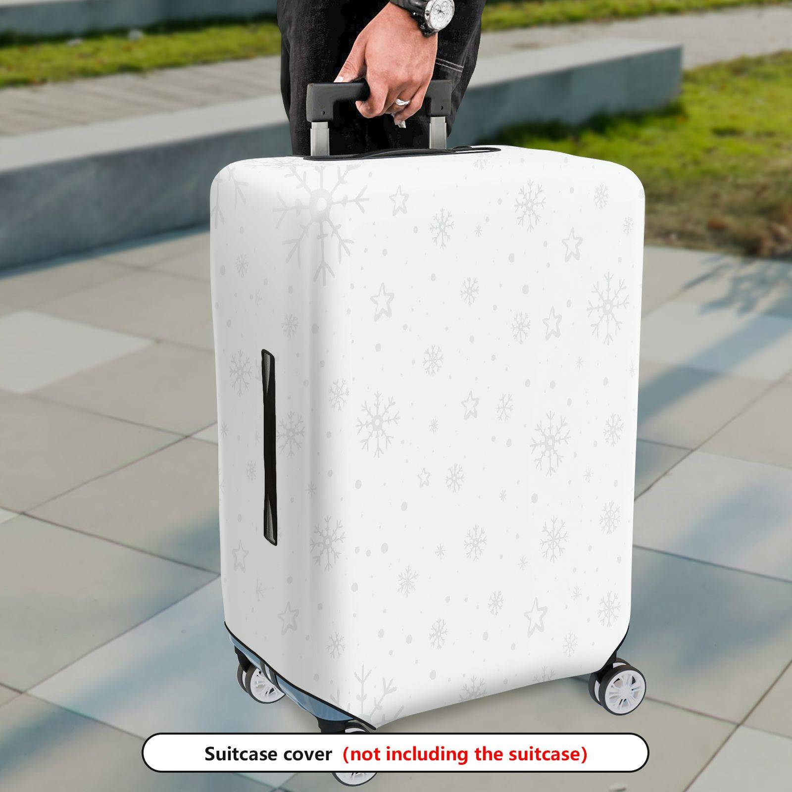 1-Piece Snowflake Star Grey White Christmas Holiday  Suitcase Luggage Cover, Stretch Protective Sleeve