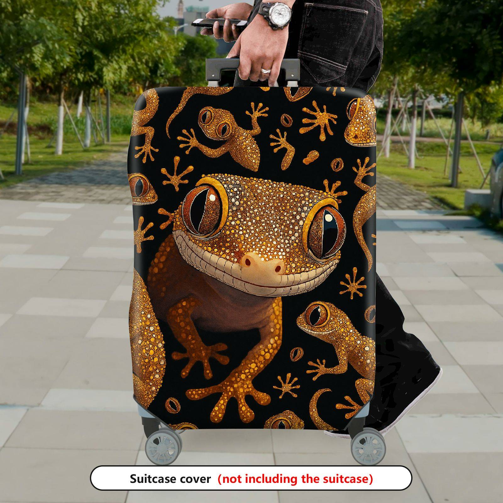 1-Piece Gecko Reptile Animal  Cute Fun  Suitcase Luggage Cover, Stretch Protective Sleeve