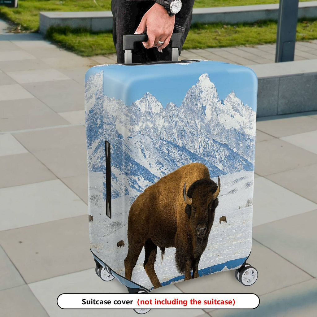 1-Piece Bison Mountain Snow Wildlife Nature Landscape  Suitcase Luggage Cover, Stretch Protective Sleeve
