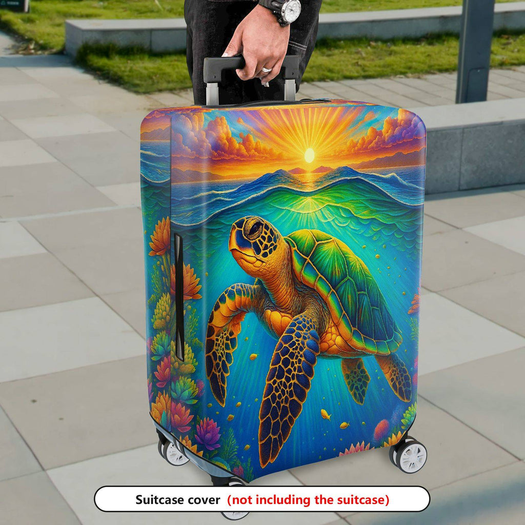 1-Piece Ocean Turtle Sunrise Floral Nature Travel  Suitcase Luggage Cover, Stretch Protective Sleeve