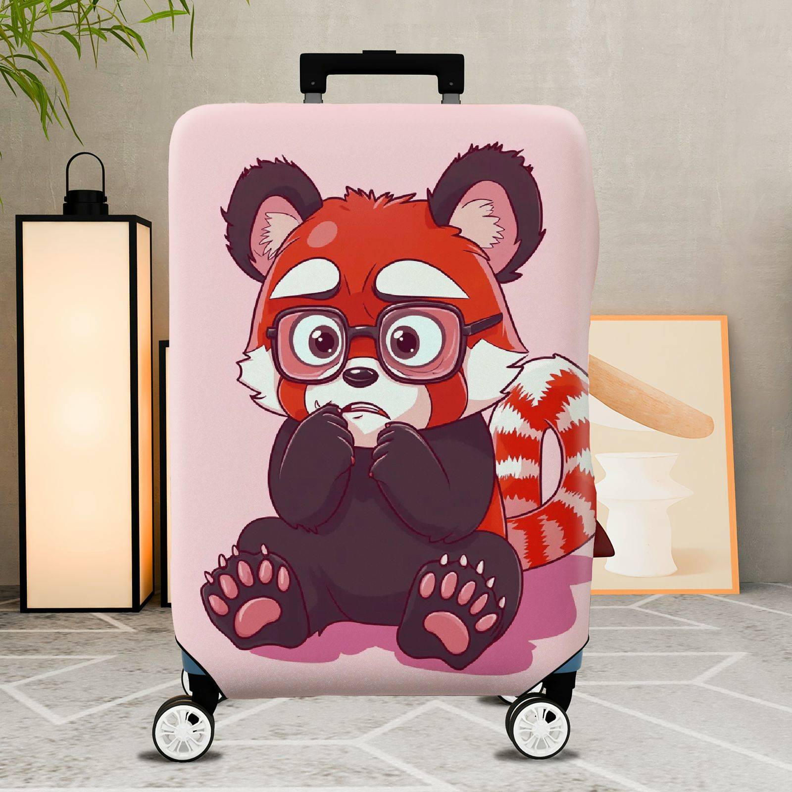 1-Piece Cute  Red Panda Animal Pink  Suitcase Luggage Cover, Stretch Protective Sleeve