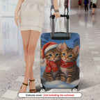 1-Piece Festive Christmas Cute Cat Snow Holiday Winter  Suitcase Luggage Cover, Stretch Protective Sleeve