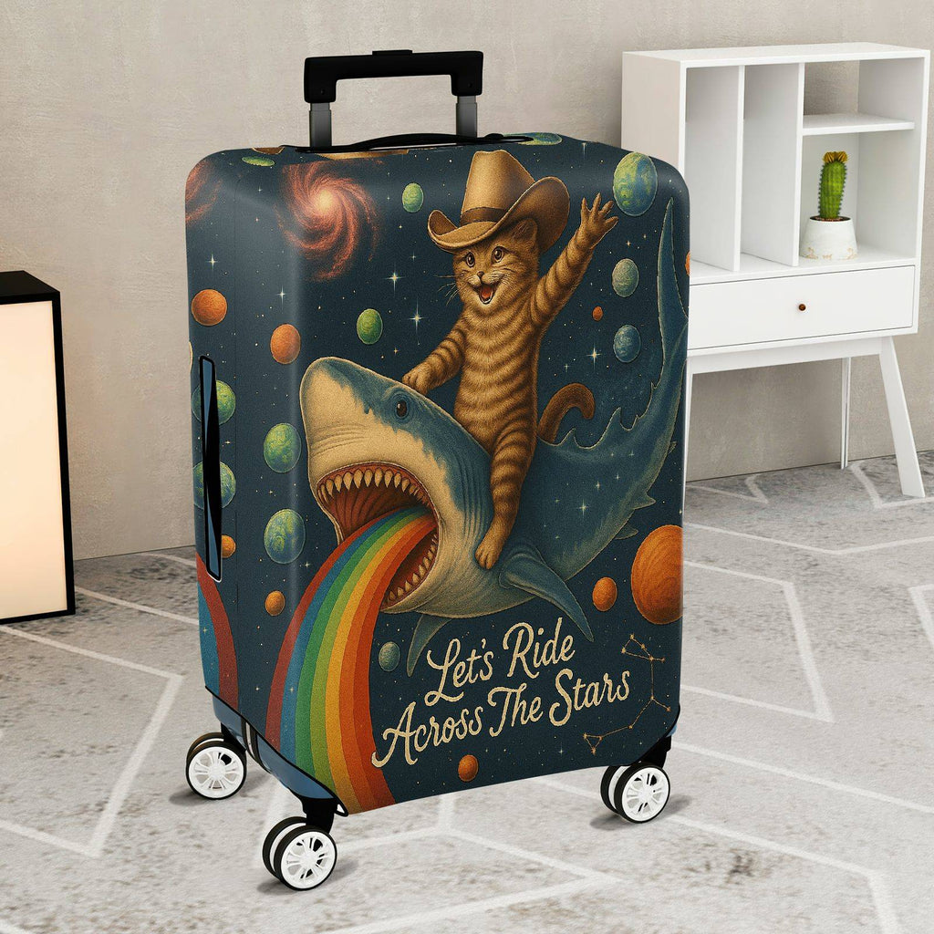 1-Piece Cosmic Cat Shark Rainbow Galaxy Spaceship  Suitcase Luggage Cover, Stretch Protective Sleeve