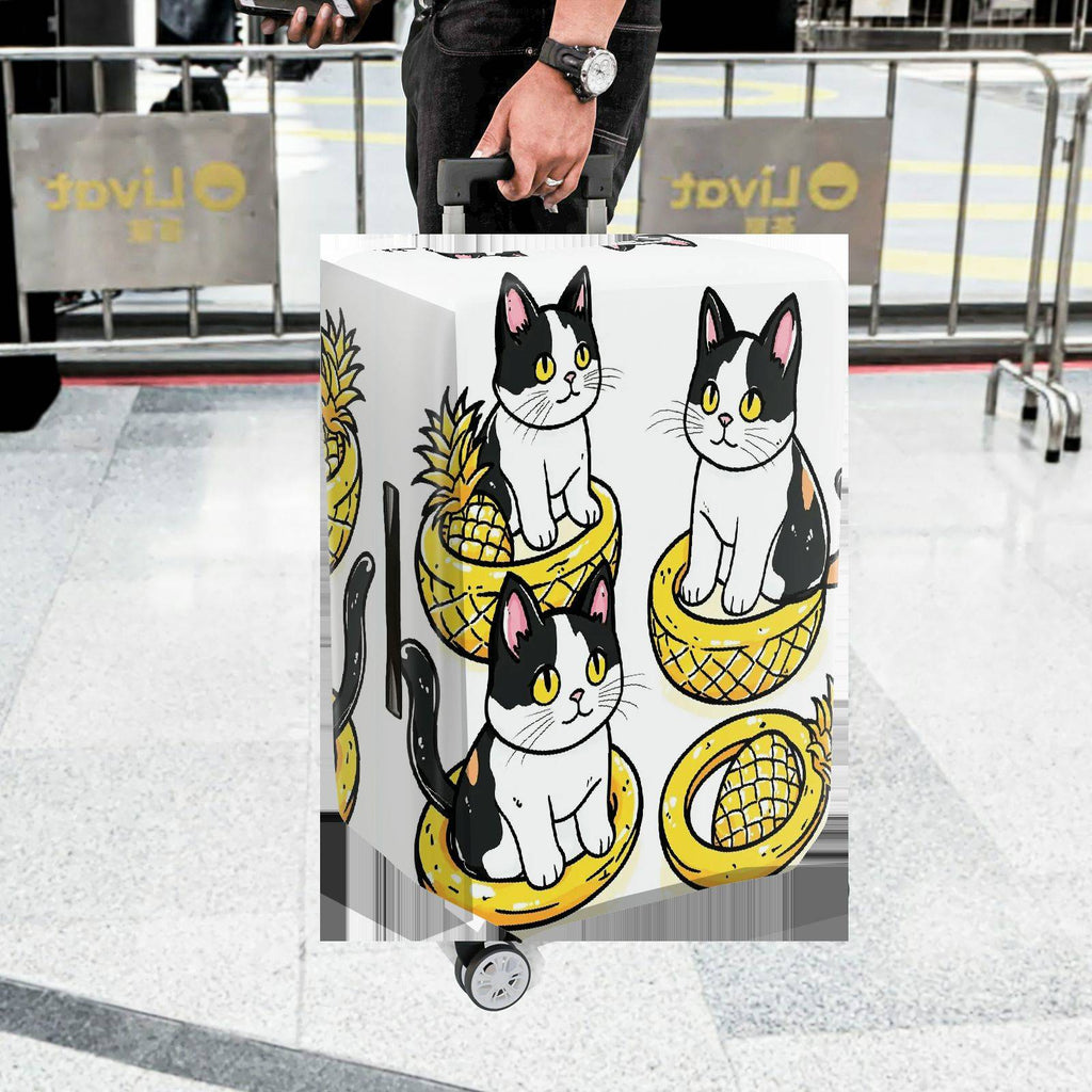 1-Piece Cat Pineapple Cute Fun Whimsical  Suitcase Luggage Cover, Stretch Protective Sleeve