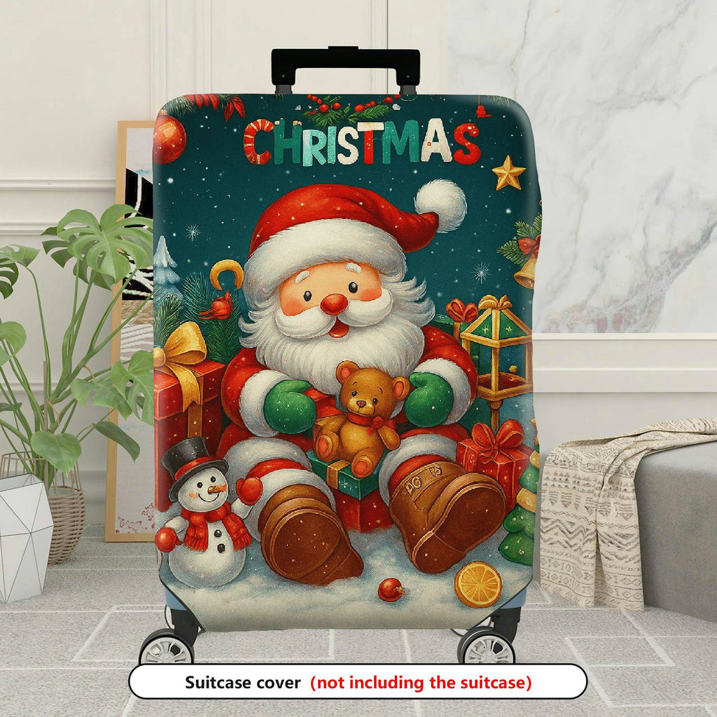 1-Piece Christmas Santa Snowman Holiday Gift Tree  Suitcase Luggage Cover, Stretch Protective Sleeve