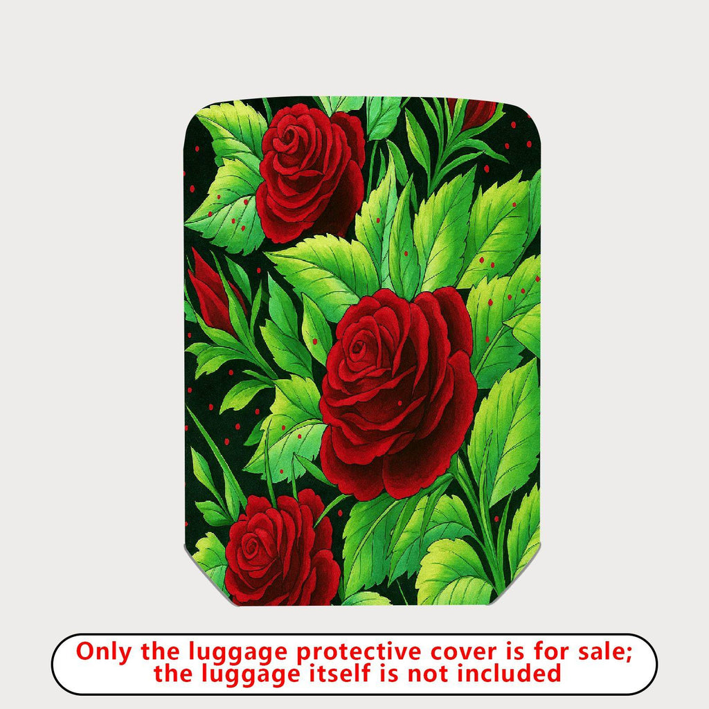1-Piece Red Rose Green Leaf Floral  Suitcase Luggage Cover, Stretch Protective Sleeve