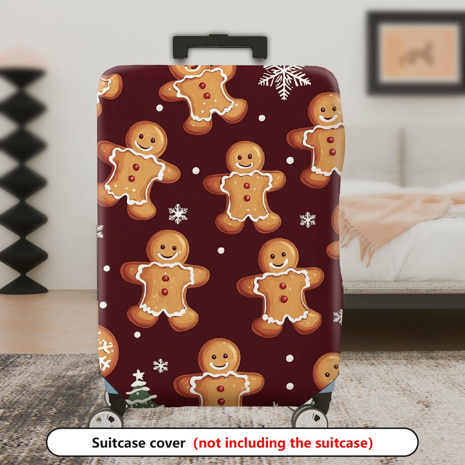 1-Piece Gingerbread Christmas Snowflake Holiday Red  Suitcase Luggage Cover, Stretch Protective Sleeve