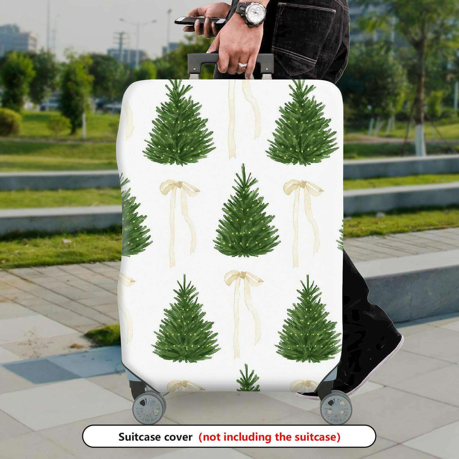 1-Piece Christmas Tree Ribbon Holiday Festive Decorative  Suitcase Luggage Cover, Stretch Protective Sleeve