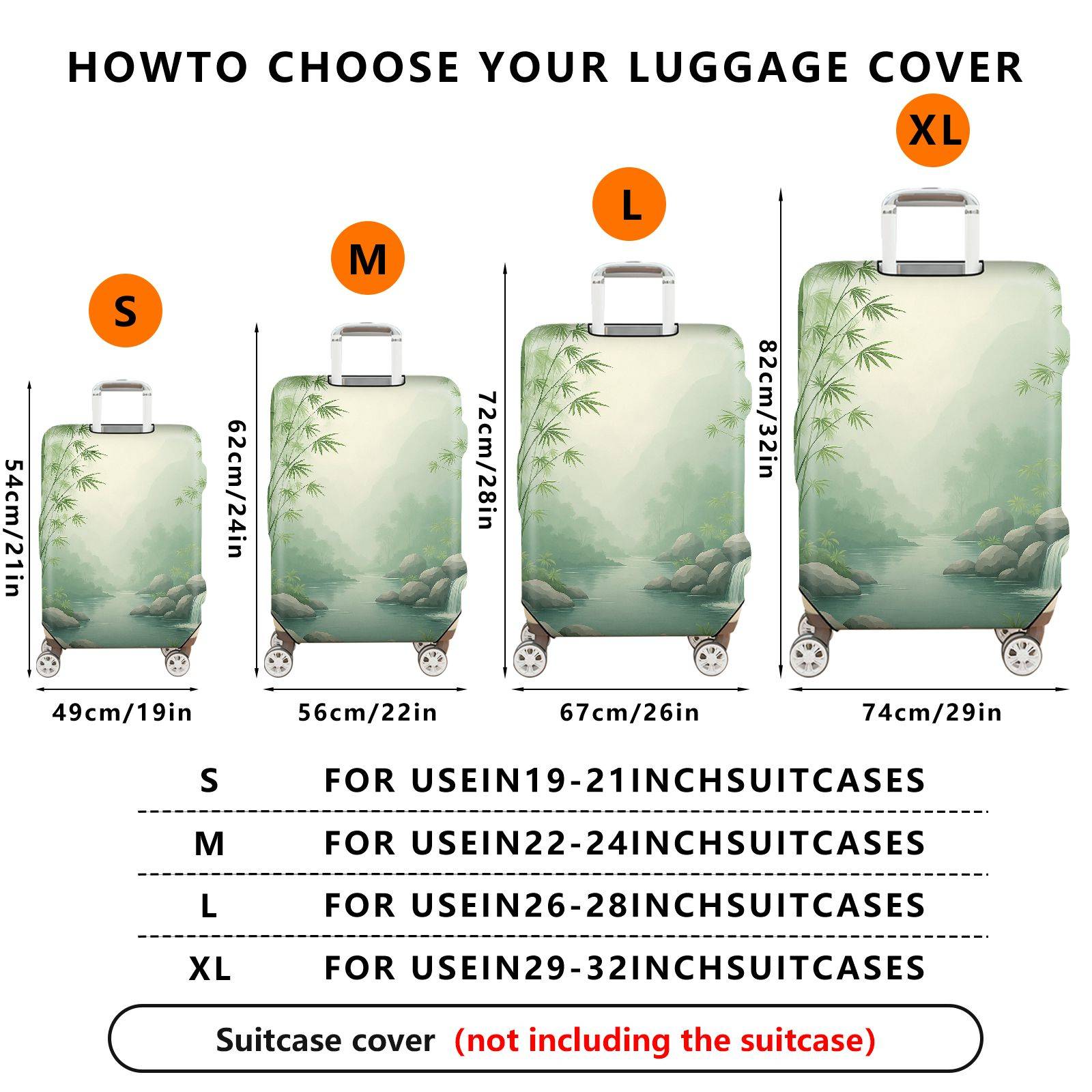 1-Piece Forest River Waterfall Nature Landscape Travel  Suitcase Luggage Cover, Stretch Protective Sleeve