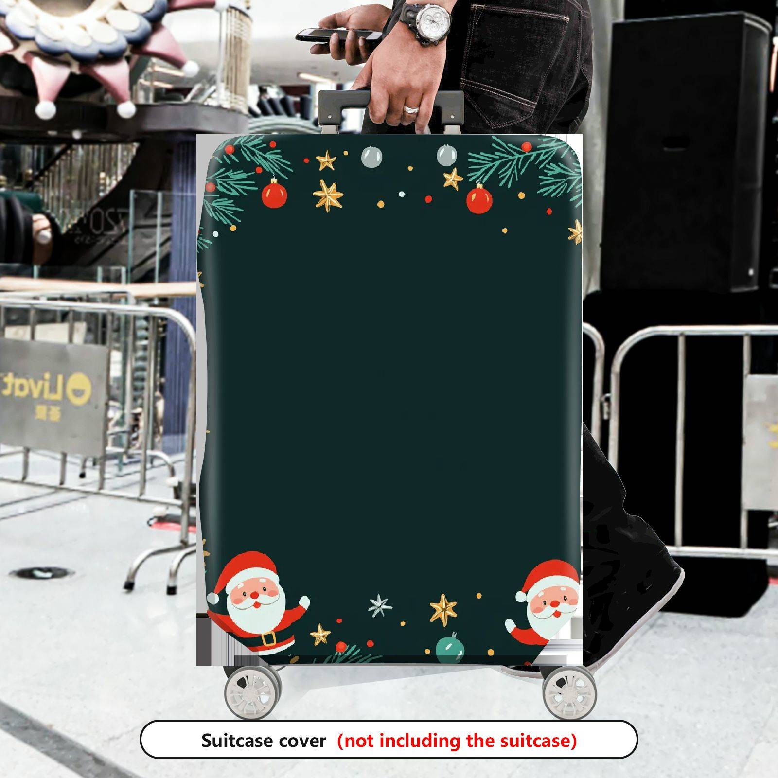 1-Piece Christmas Santa Claus Holiday Festive Joyful  Suitcase Luggage Cover, Stretch Protective Sleeve