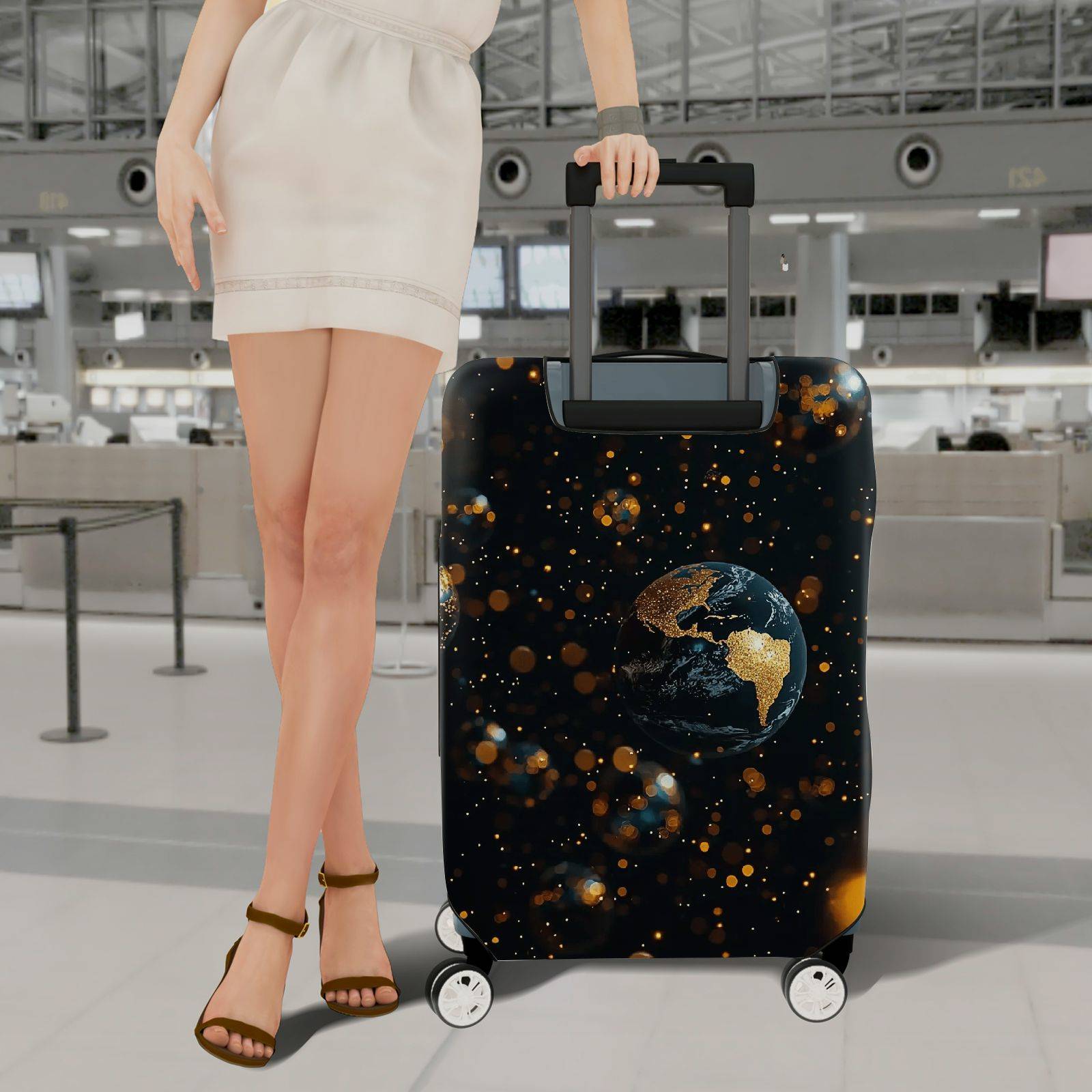 1-Piece Cosmic Glitter Earth Starry Space Universe  Suitcase Luggage Cover, Stretch Protective Sleeve