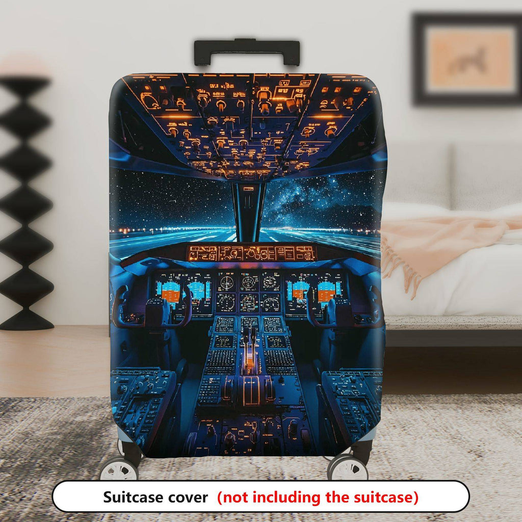 1-Piece Airplane Cockpit Night Sky Starry Universe Aerospace  Suitcase Luggage Cover, Stretch Protective Sleeve