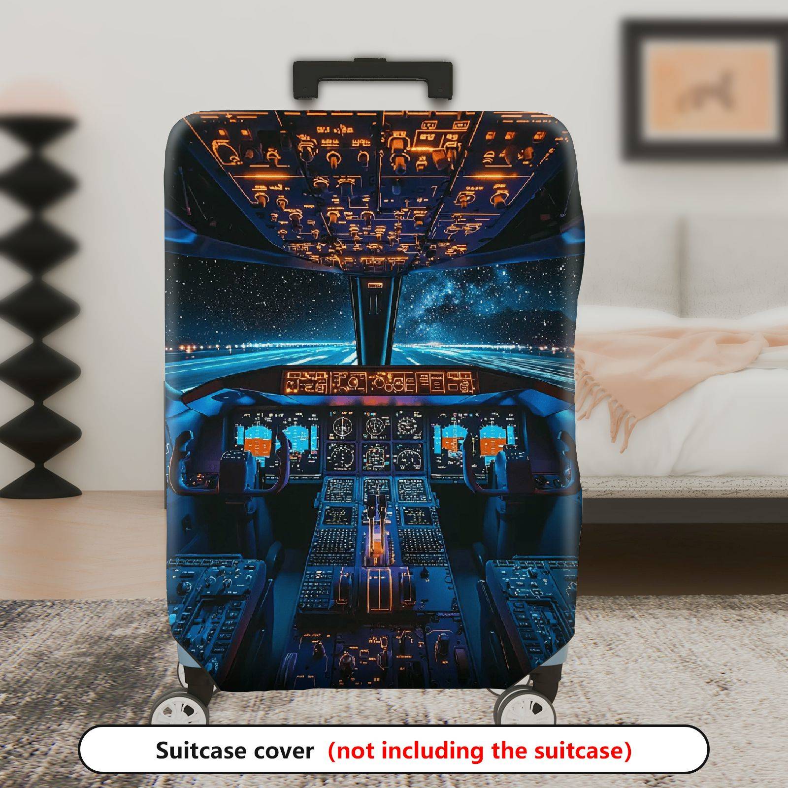 1-Piece Airplane Cockpit Night Sky Starry Universe Aerospace  Suitcase Luggage Cover, Stretch Protective Sleeve
