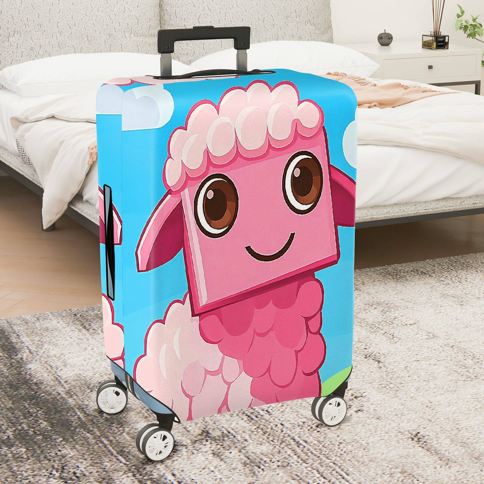 1-Piece Cute  Pink Sheep Fun Whimsical Playful  Suitcase Luggage Cover, Stretch Protective Sleeve
