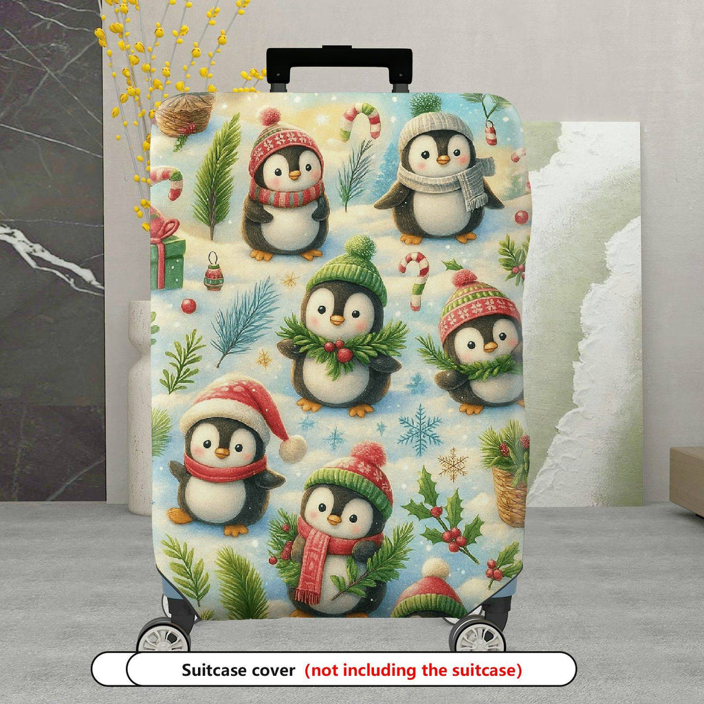 1-Piece Christmas Penguin Winter Holiday Gift Festive  Suitcase Luggage Cover, Stretch Protective Sleeve