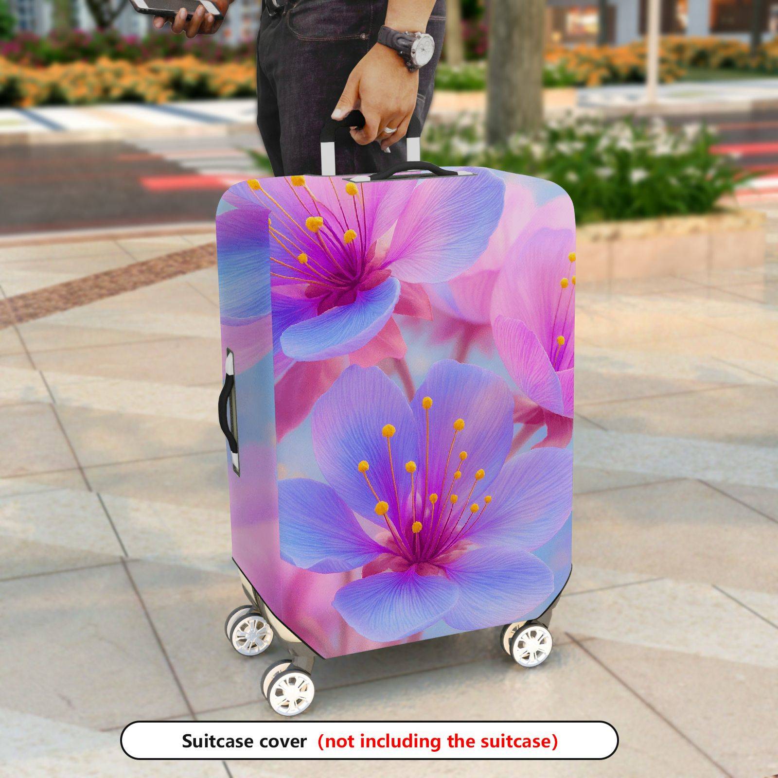 1-Piece Cherry Blossom Floral Pink Purple Yellow  Suitcase Luggage Cover, Stretch Protective Sleeve