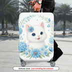 1-Piece Floral Cat Design Blooming Blue Daisy Leaves Nature  Suitcase Luggage Cover, Stretch Protective Sleeve