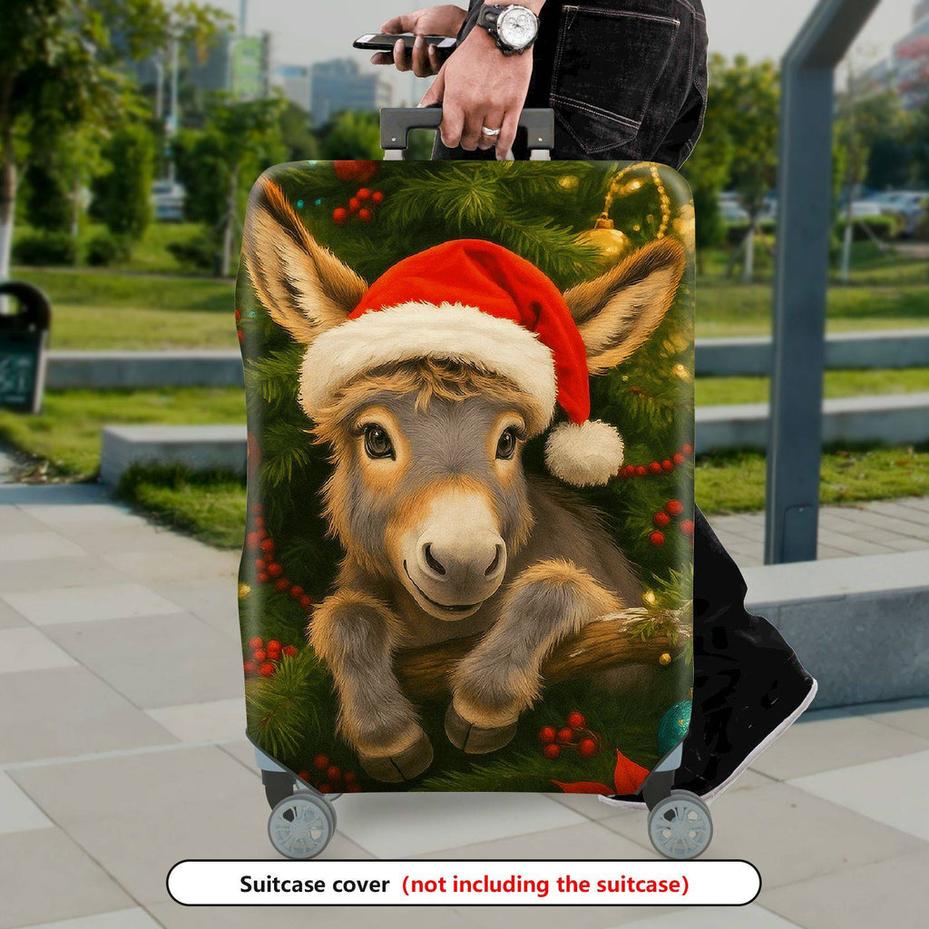 1-Piece Christmas Donkey Santa Ornament Festive Holiday  Suitcase Luggage Cover, Stretch Protective Sleeve