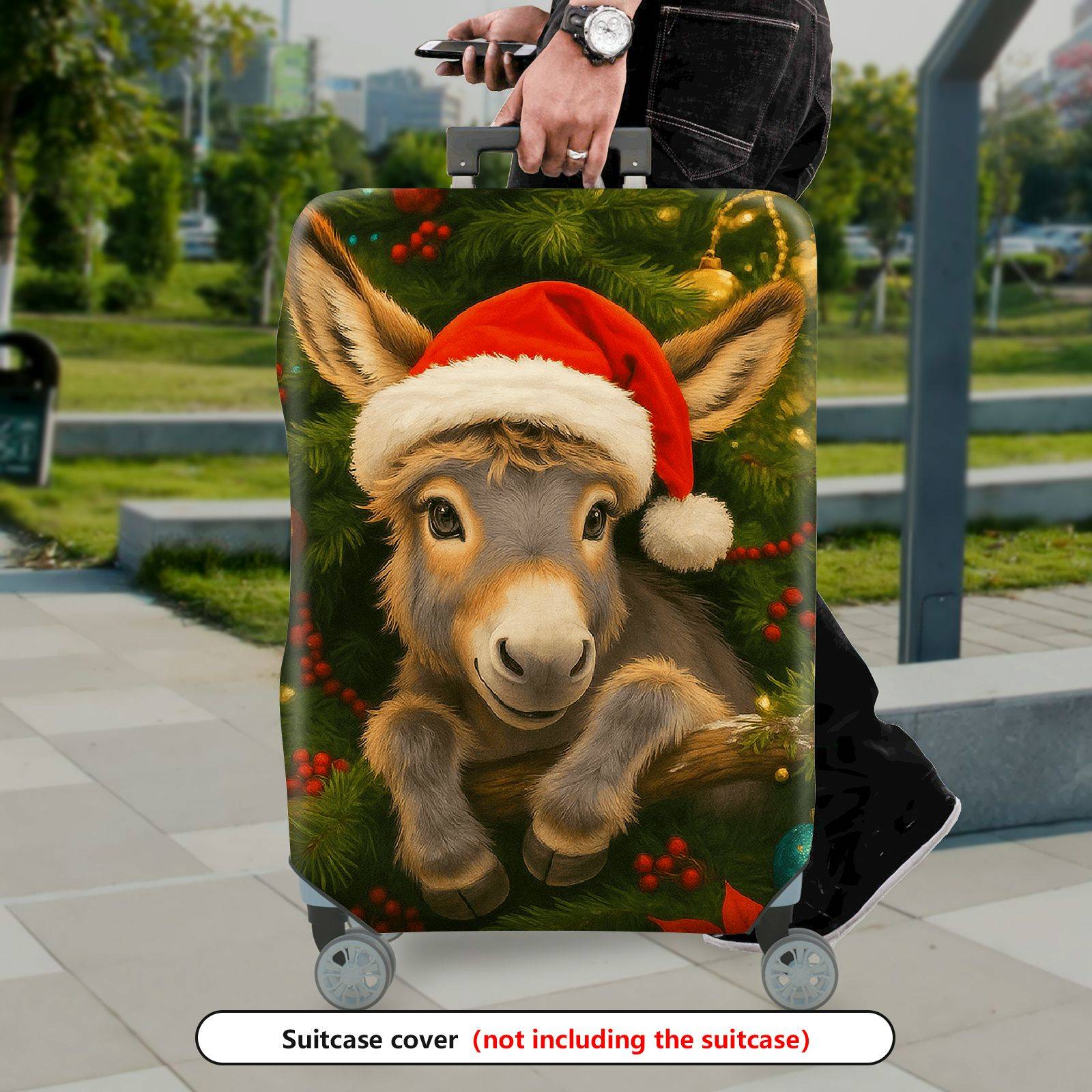 1-Piece Christmas Donkey Santa Ornament Festive Holiday  Suitcase Luggage Cover, Stretch Protective Sleeve