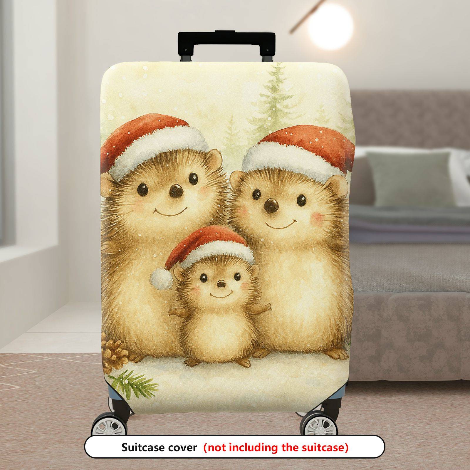 1-Piece Hedgehog Christmas Holiday Cute Family Santa  Suitcase Luggage Cover, Stretch Protective Sleeve