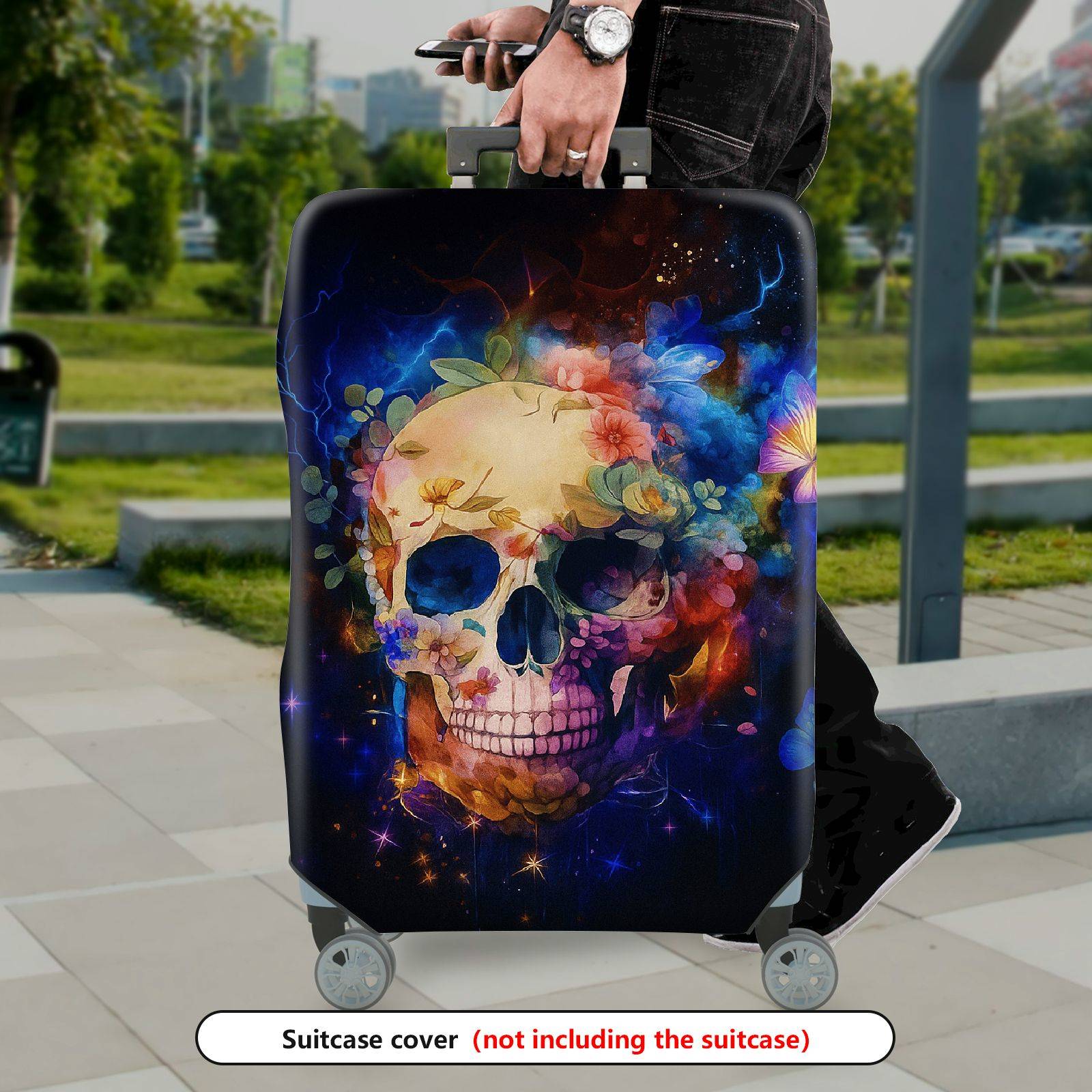 1-Piece Colorful Skull Floral Butterfly Abstract Universe  Suitcase Luggage Cover, Stretch Protective Sleeve