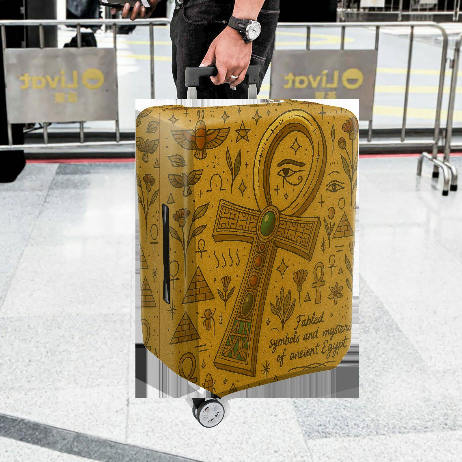 1-Piece Ancient Egyptian Hieroglyphic Ankh Mystical Pyramid  Suitcase Luggage Cover, Stretch Protective Sleeve