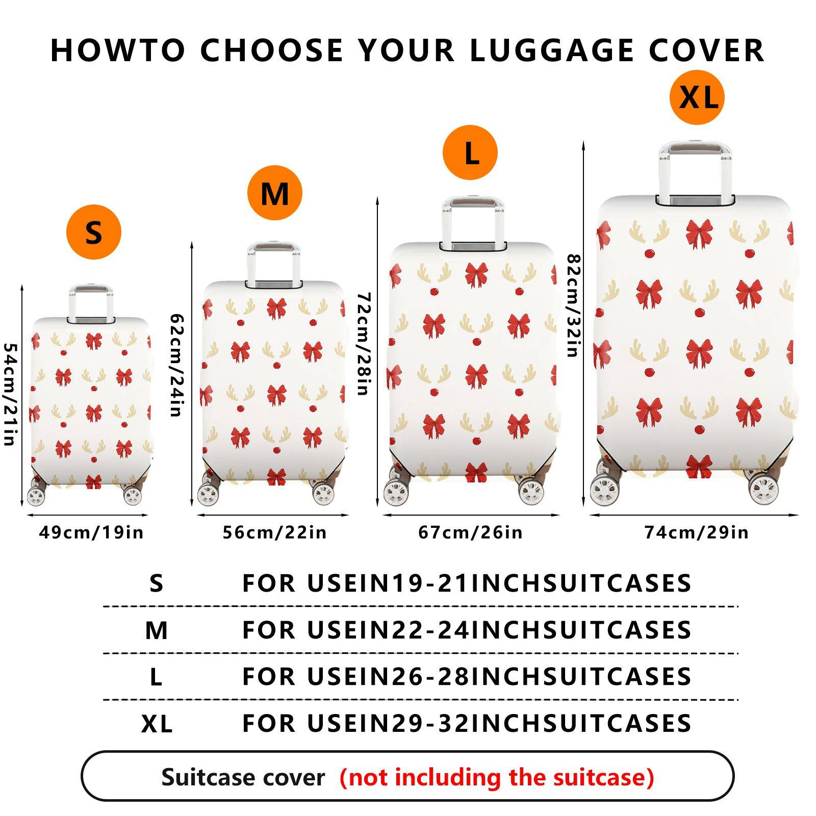 1-Piece Holiday Reindeer Bow Festive Cheerful Joyful  Suitcase Luggage Cover, Stretch Protective Sleeve