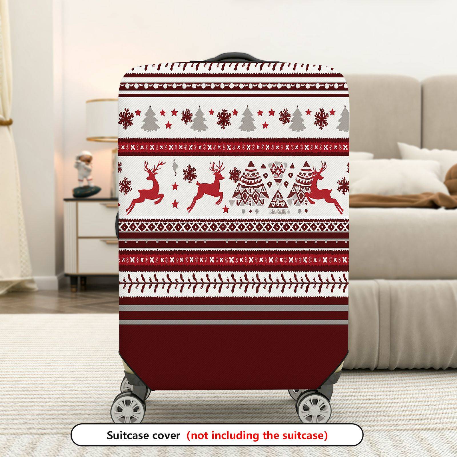 1-Piece Reindeer Snowflakes Christmas Winter Holiday Festive  Suitcase Luggage Cover, Stretch Protective Sleeve