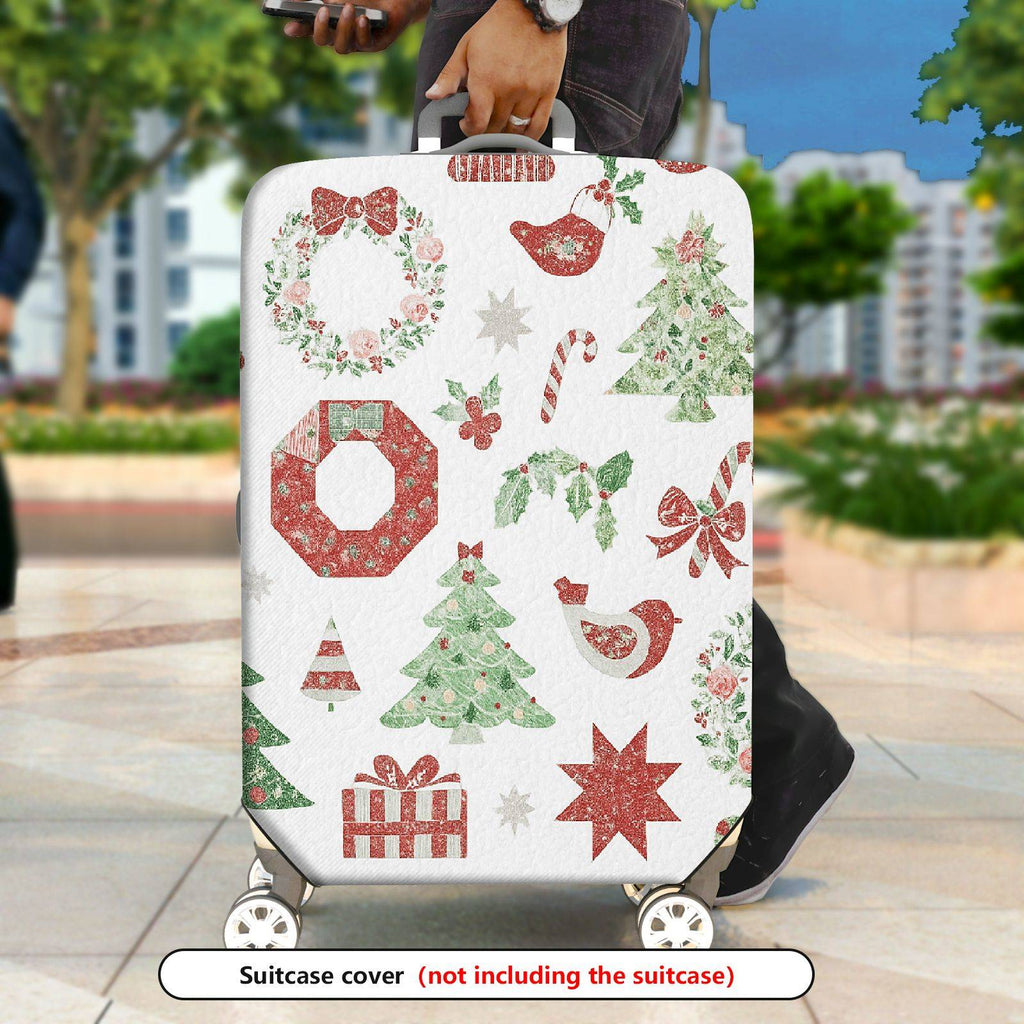 1-Piece Christmas Holiday Ornament Tree Gift Wreath Snowflake  Suitcase Luggage Cover, Stretch Protective Sleeve