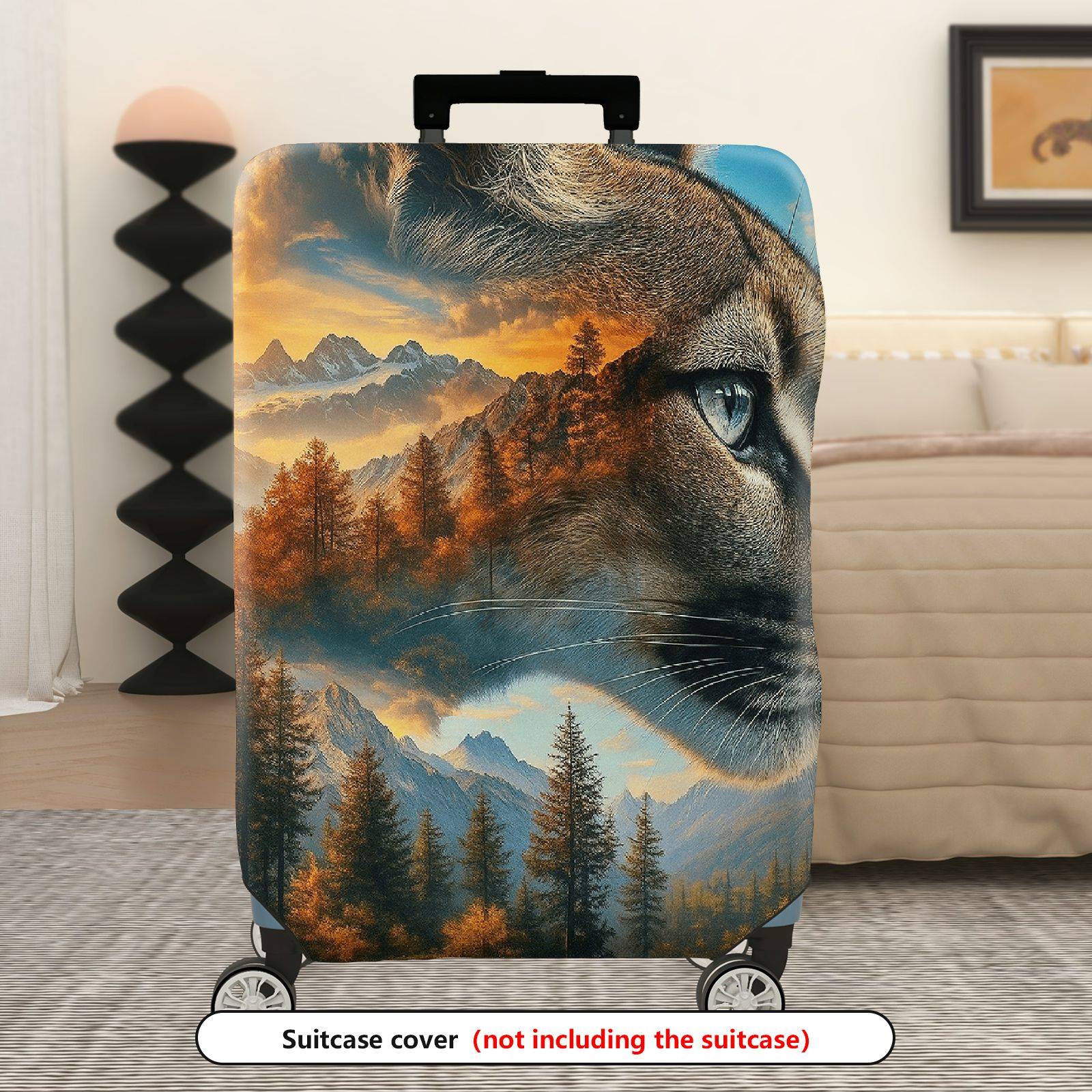 1-Piece Mountain Forest Animal Cat Landscape Nature  Suitcase Luggage Cover, Stretch Protective Sleeve