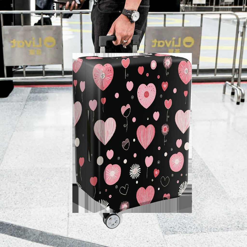 1-Piece Heart Flower Love Valentine Romantic Cute  Suitcase Luggage Cover, Stretch Protective Sleeve