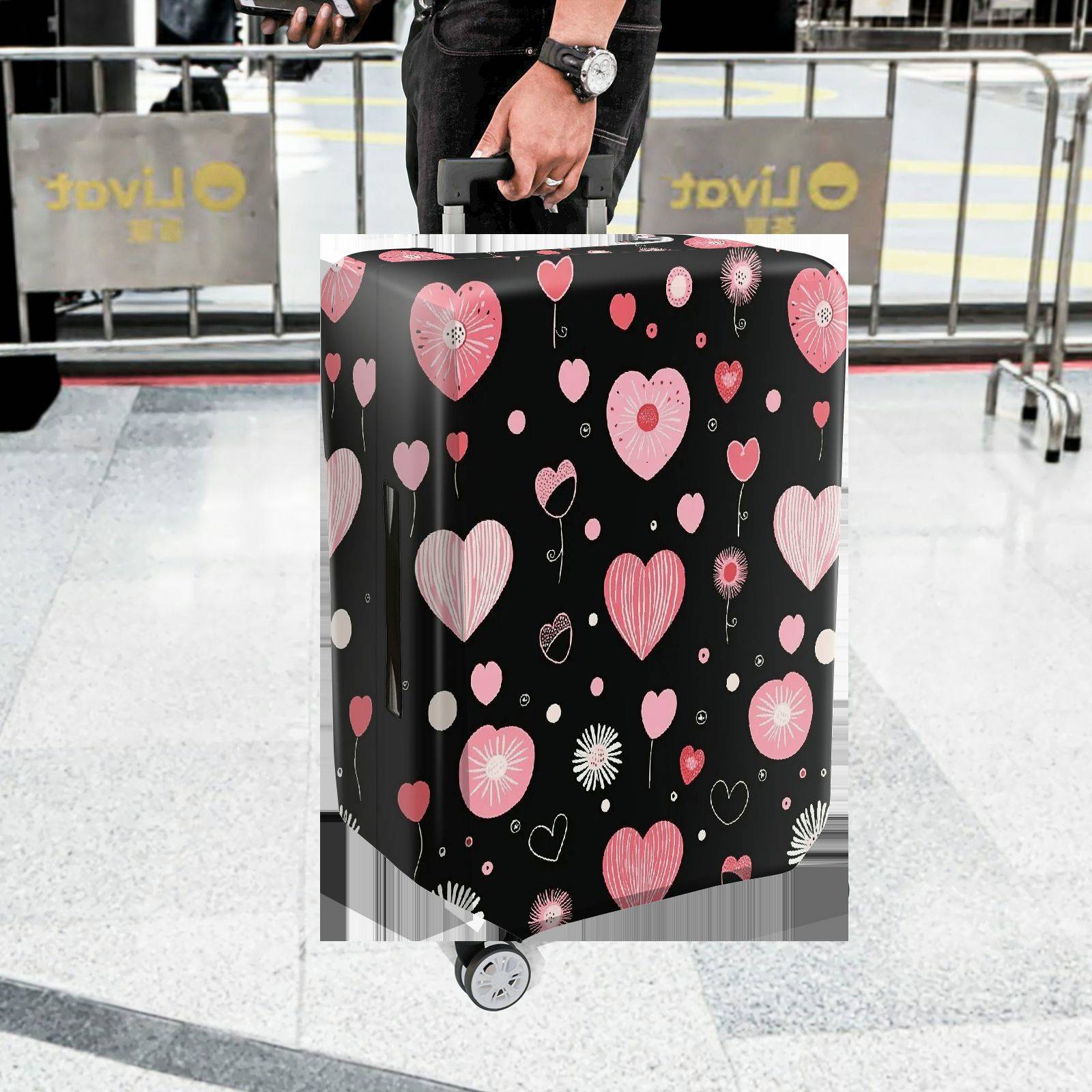 1-Piece Heart Flower Love Valentine Romantic Cute  Suitcase Luggage Cover, Stretch Protective Sleeve