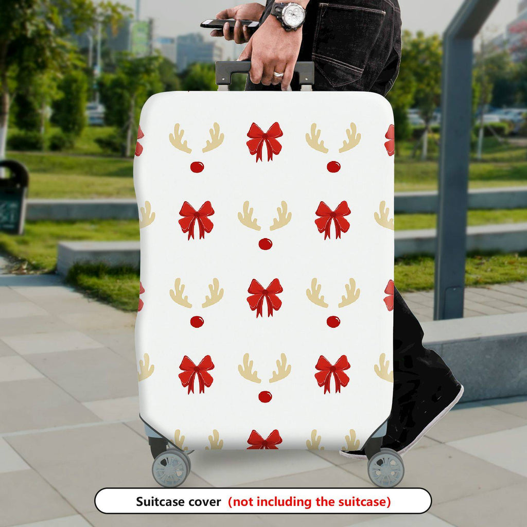 1-Piece Holiday Reindeer Bow Festive Cheerful Joyful  Suitcase Luggage Cover, Stretch Protective Sleeve