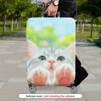 1-Piece Cute Cat Paw Rain Drop Nature Art Colorful  Suitcase Luggage Cover, Stretch Protective Sleeve