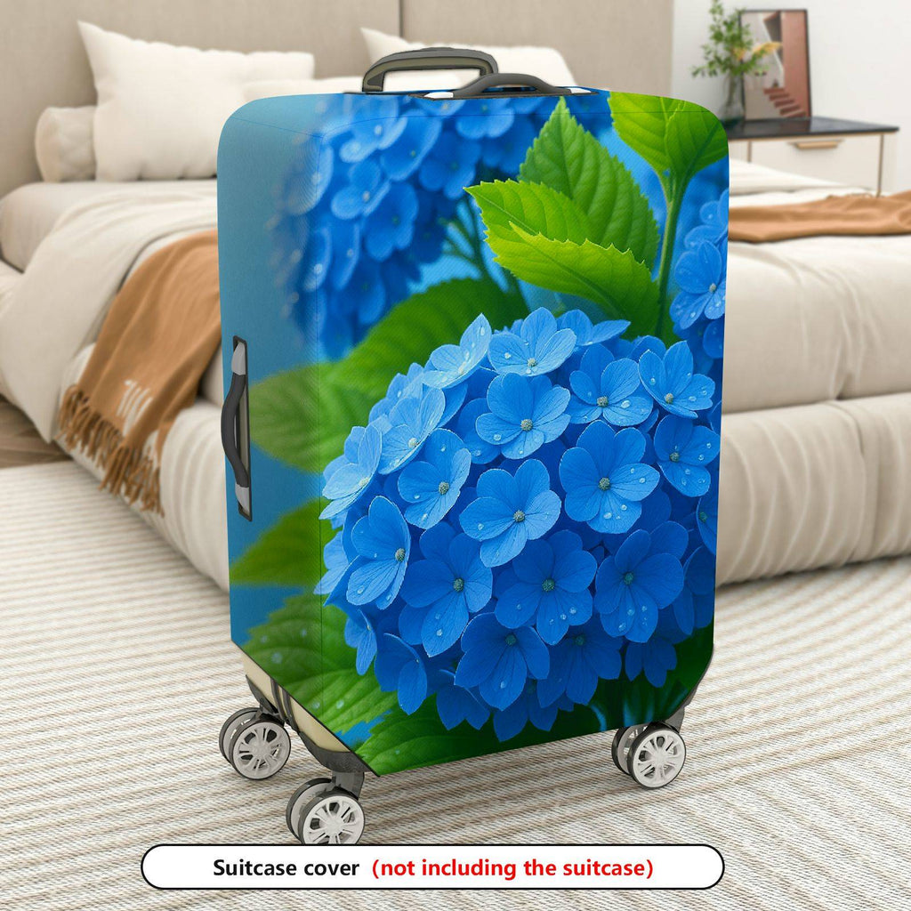 1-Piece Blue Floral Green Leaf Nature Hydrangea Elegant  Suitcase Luggage Cover, Stretch Protective Sleeve