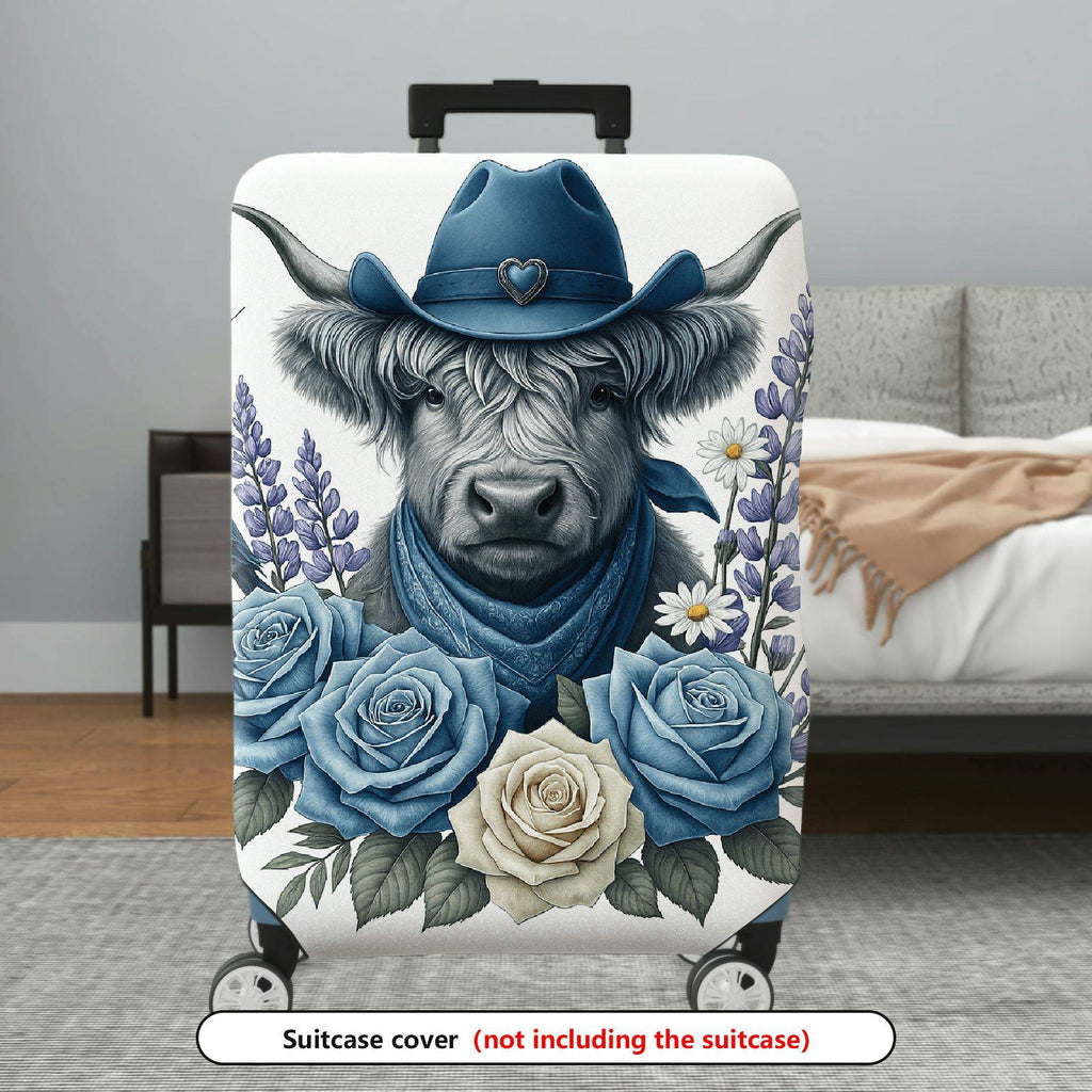 1-Piece Cowboy Cow Floral Butterfly Nature Bird  Suitcase Luggage Cover, Stretch Protective Sleeve