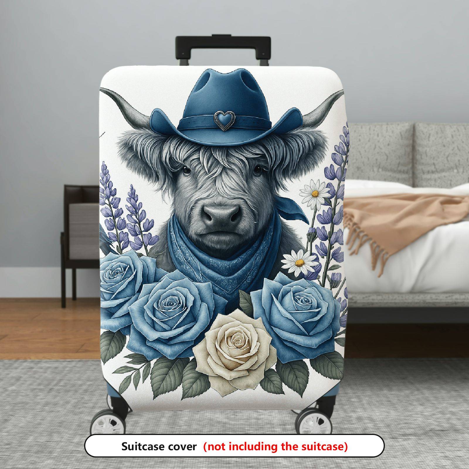 1-Piece Cowboy Cow Floral Butterfly Nature Bird  Suitcase Luggage Cover, Stretch Protective Sleeve