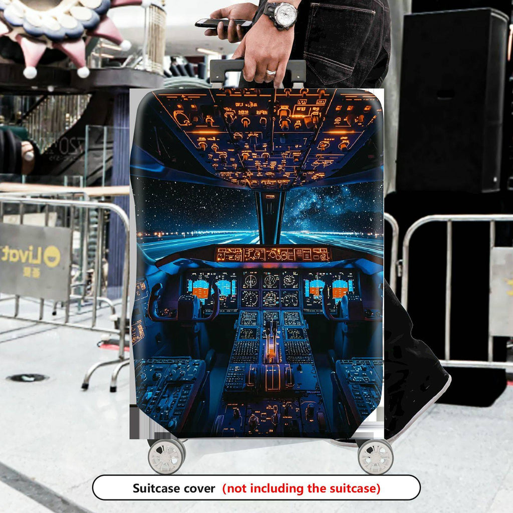 1-Piece Airplane Cockpit Night Sky Starry Universe Aerospace  Suitcase Luggage Cover, Stretch Protective Sleeve