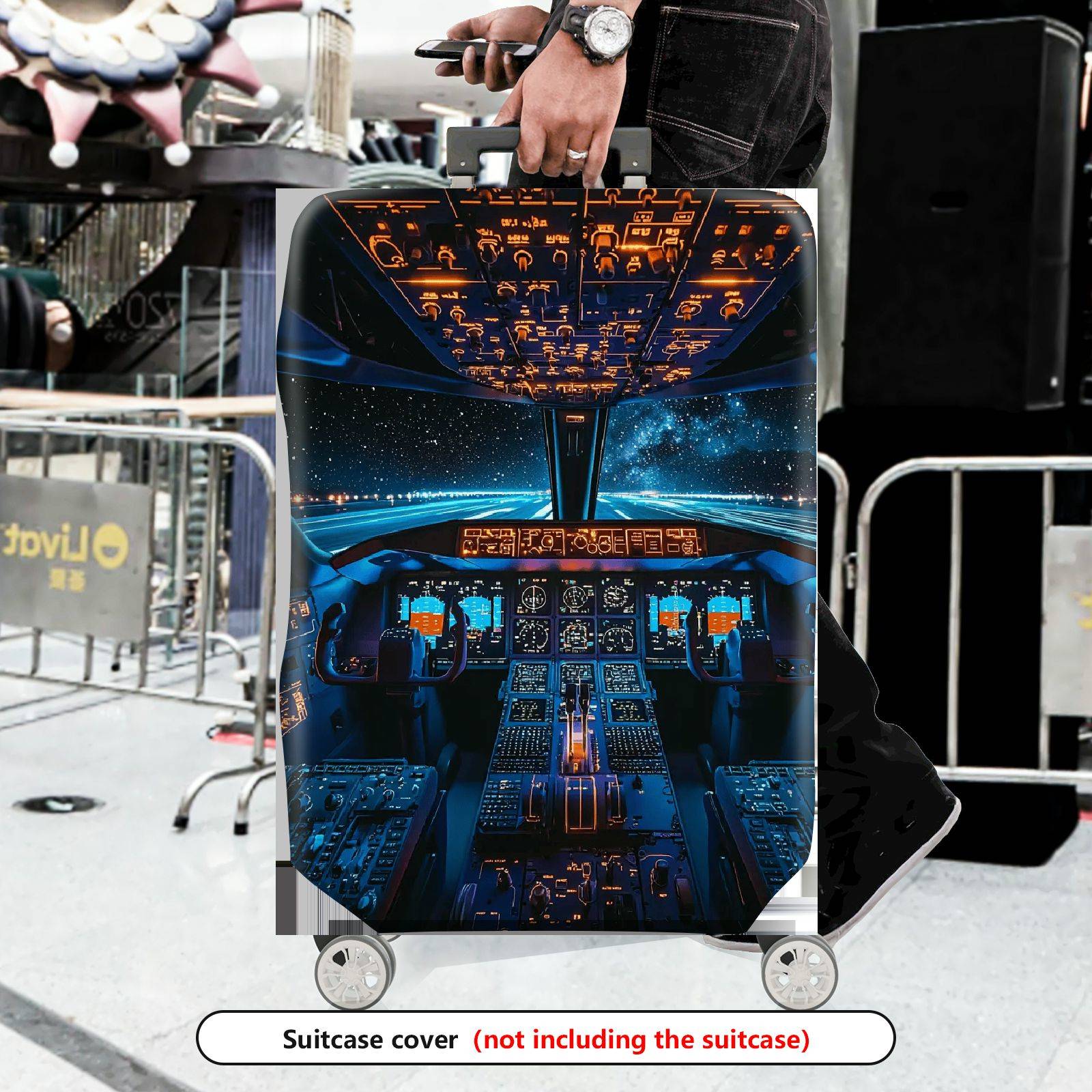 1-Piece Airplane Cockpit Night Sky Starry Universe Aerospace  Suitcase Luggage Cover, Stretch Protective Sleeve