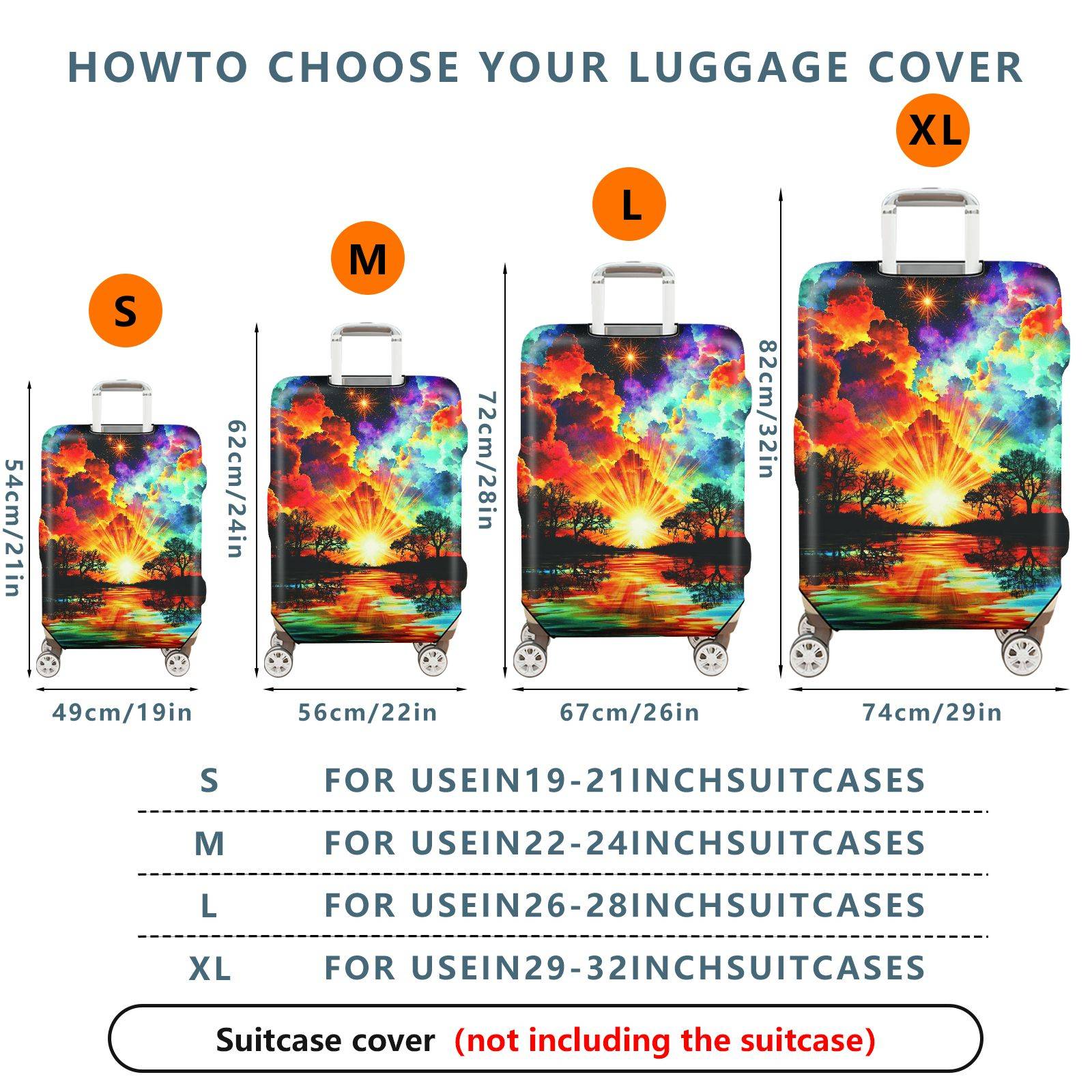 1-Piece Sunset Rainbow Cloud Tree Landscape Sky  Suitcase Luggage Cover, Stretch Protective Sleeve