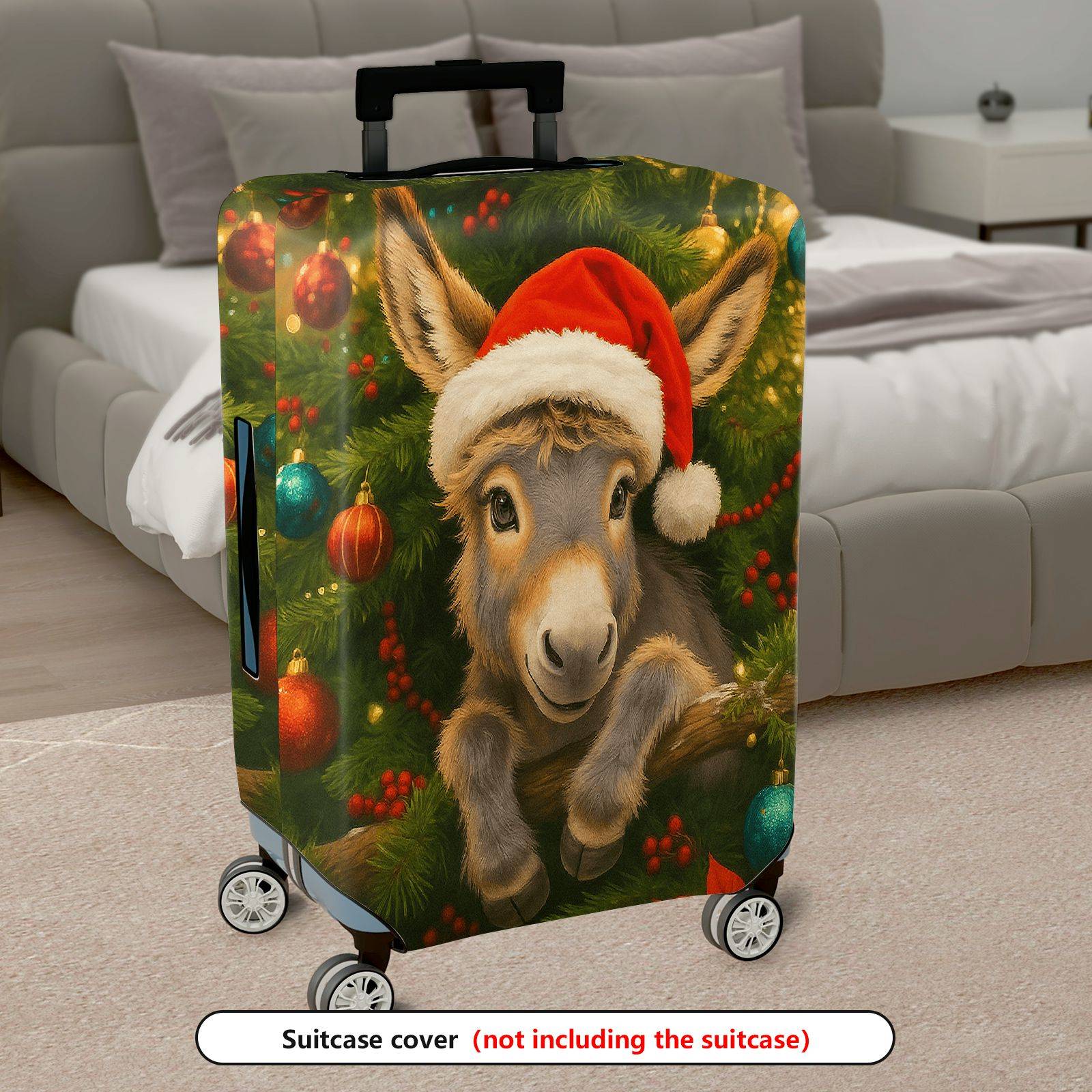 1-Piece Christmas Donkey Santa Ornament Festive Holiday  Suitcase Luggage Cover, Stretch Protective Sleeve