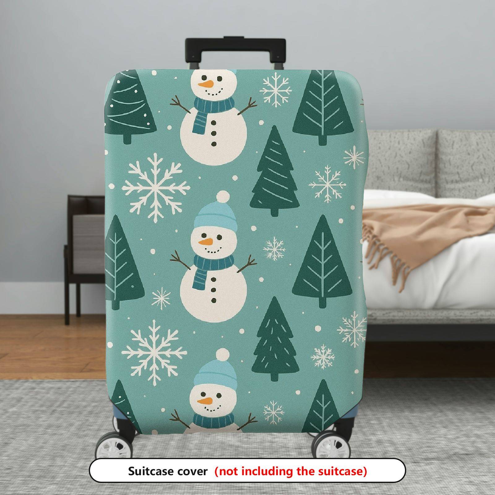1-Piece Christmas Snowman Pine Tree Winter Holiday  Suitcase Luggage Cover, Stretch Protective Sleeve