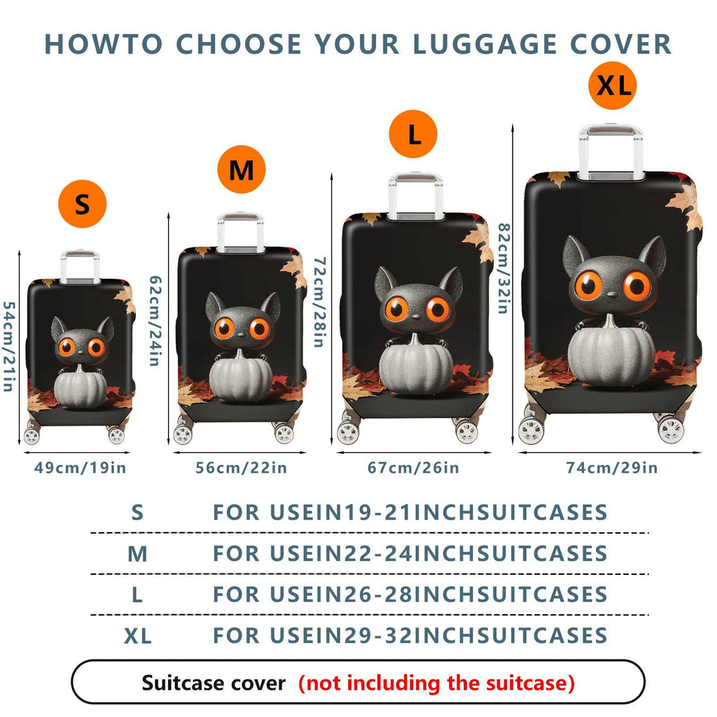 1-Piece Cute Cat Halloween Autumn Leaves Pumpkin  Suitcase Luggage Cover, Stretch Protective Sleeve
