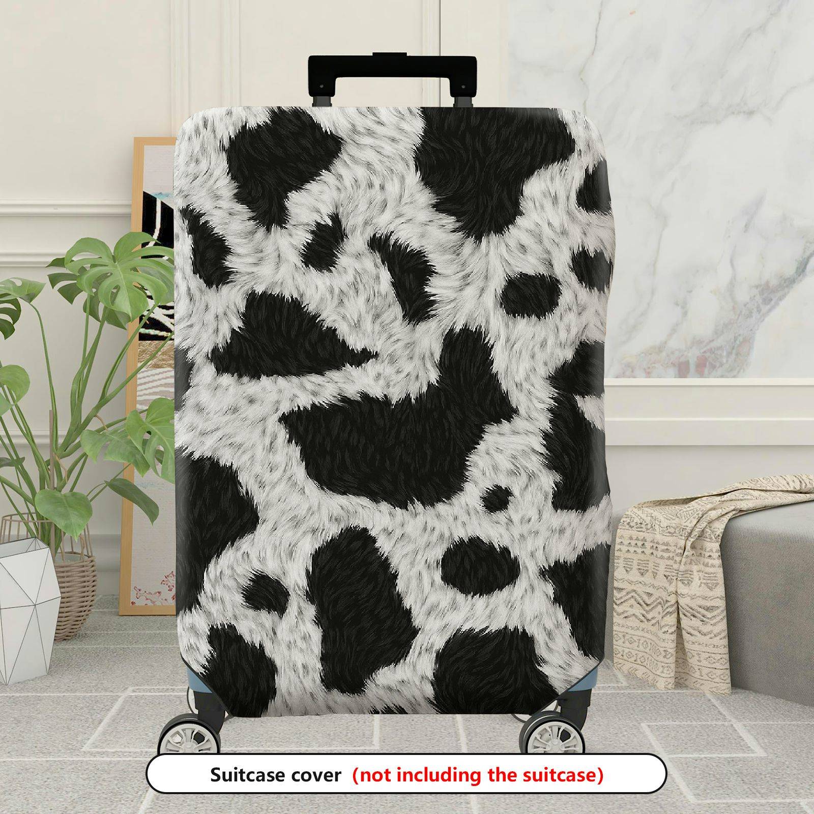 1-Piece Animal Print Black White Furry Cow Abstract  Suitcase Luggage Cover, Stretch Protective Sleeve