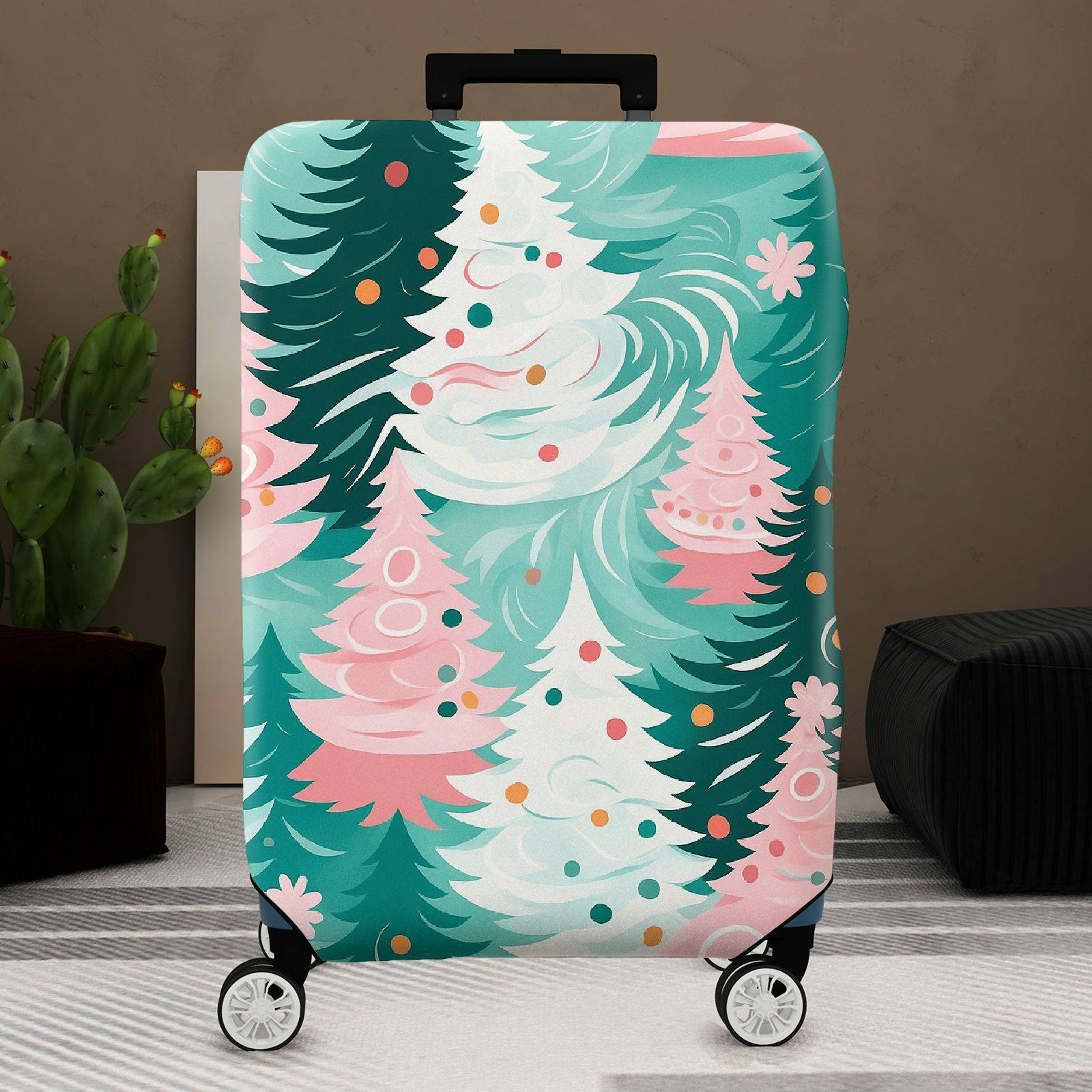 1-Piece Christmas Tree Festive Winter Holiday Pattern  Suitcase Luggage Cover, Stretch Protective Sleeve