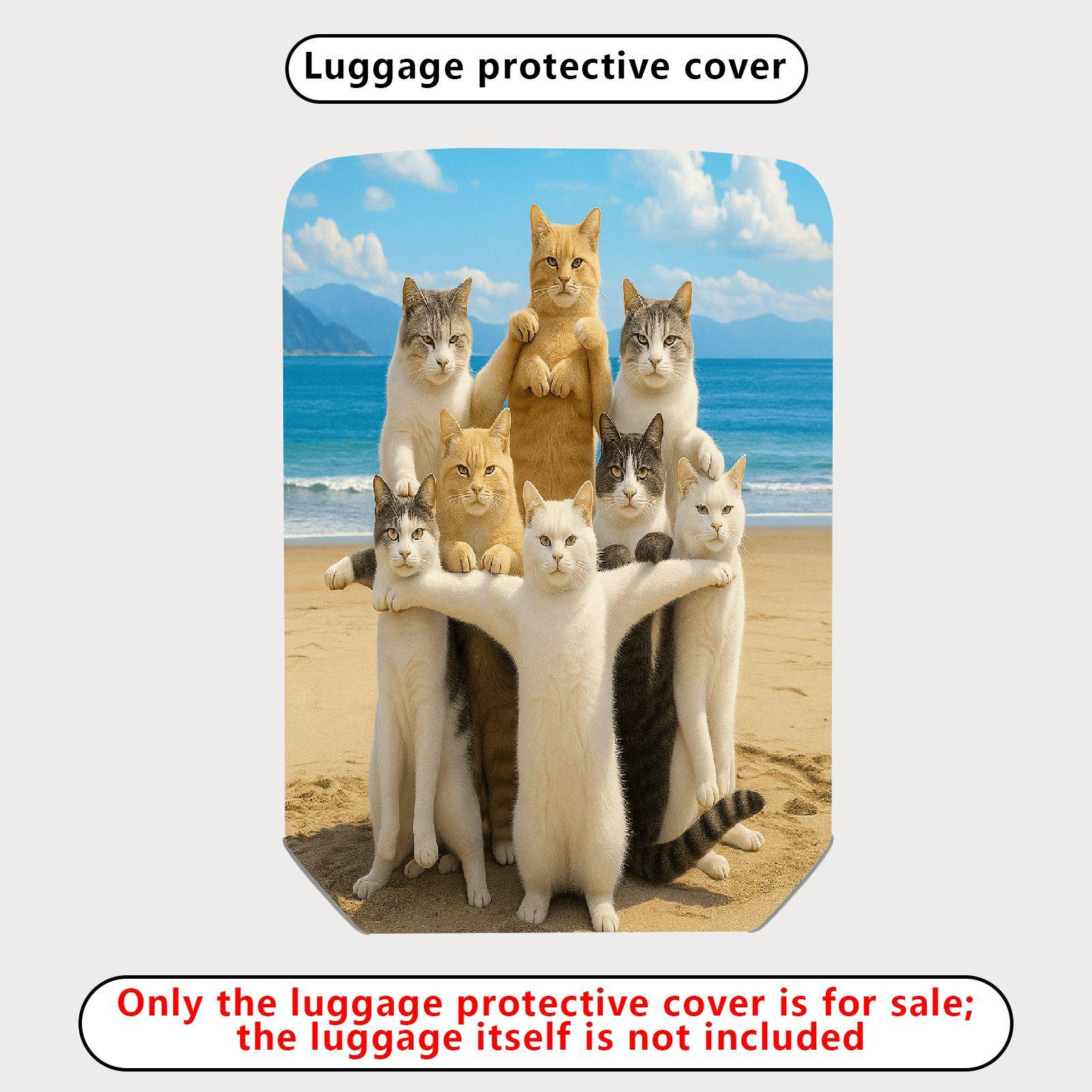 1-Piece Beach Cat Group Summer Fun Vibrant Cute Playful  Suitcase Luggage Cover, Stretch Protective Sleeve