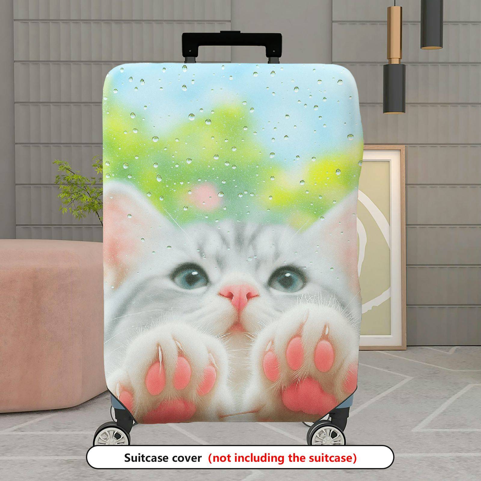 1-Piece Cute Cat Paw Rain Drop Nature Art Colorful  Suitcase Luggage Cover, Stretch Protective Sleeve