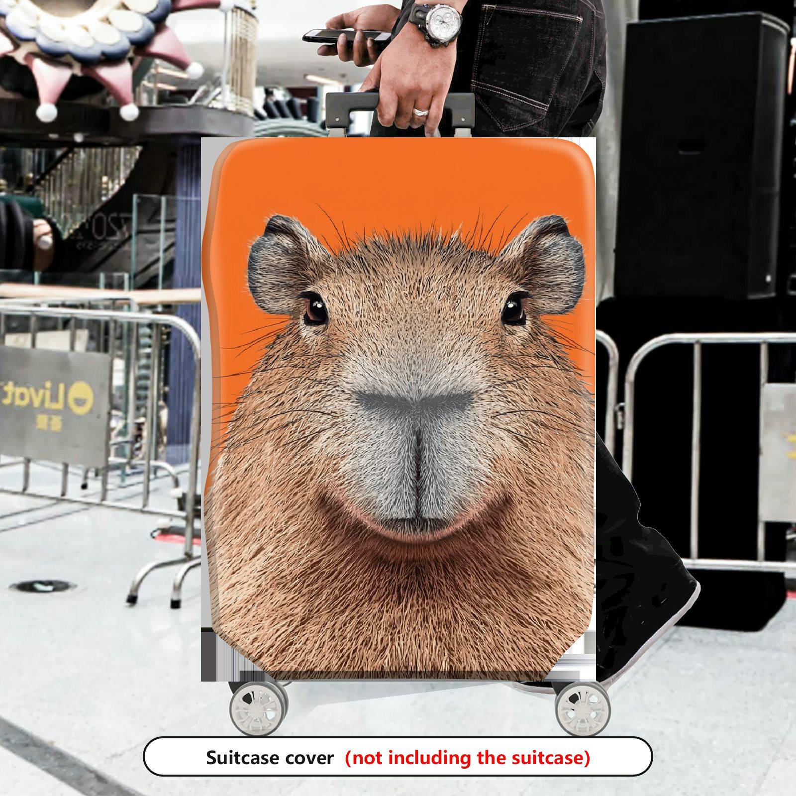 1-Piece Orange Capybara Animal Fun Quirky Cute  Suitcase Luggage Cover, Stretch Protective Sleeve