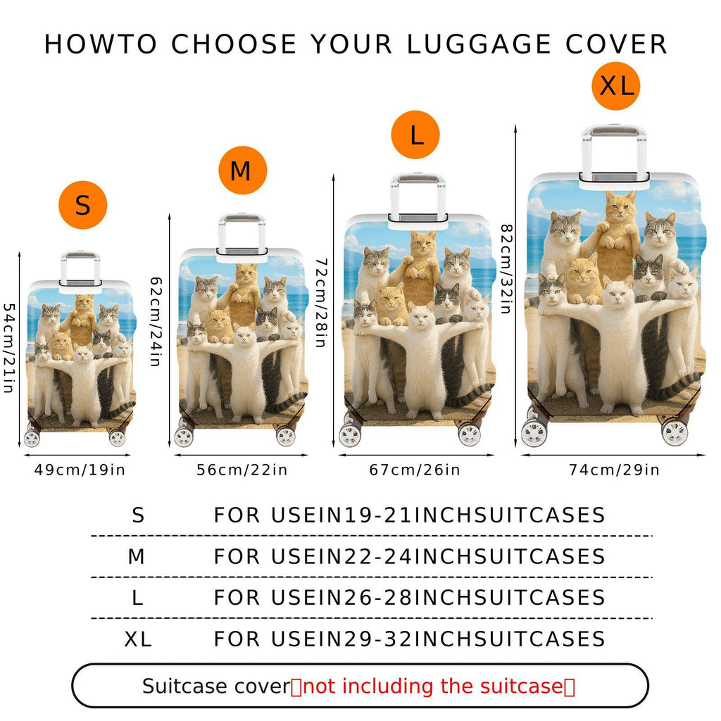 1-Piece Beach Cat Group Summer Fun Vibrant Cute Playful  Suitcase Luggage Cover, Stretch Protective Sleeve