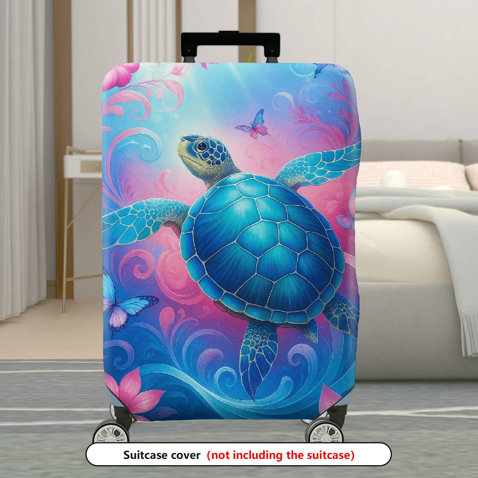 1-Piece Turtle Ocean Butterfly Colorful Artistic Nature  Suitcase Luggage Cover, Stretch Protective Sleeve